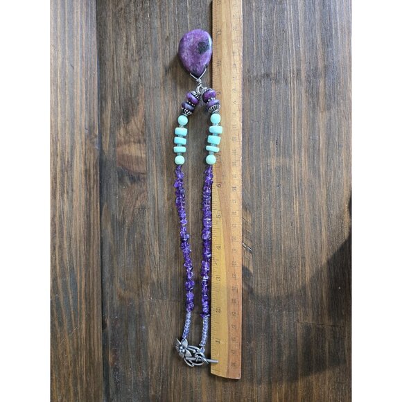 Chunky Multistone Necklace w Sugilite Pendant & Sterling Silver Purple & Aqua - Picture 9 of 9